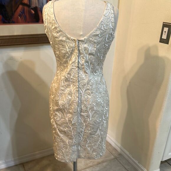 Carmen Marc Valvo Elegant Cream Embroidered Dress w/ Jacket Size 10 - Picture 10 of 14